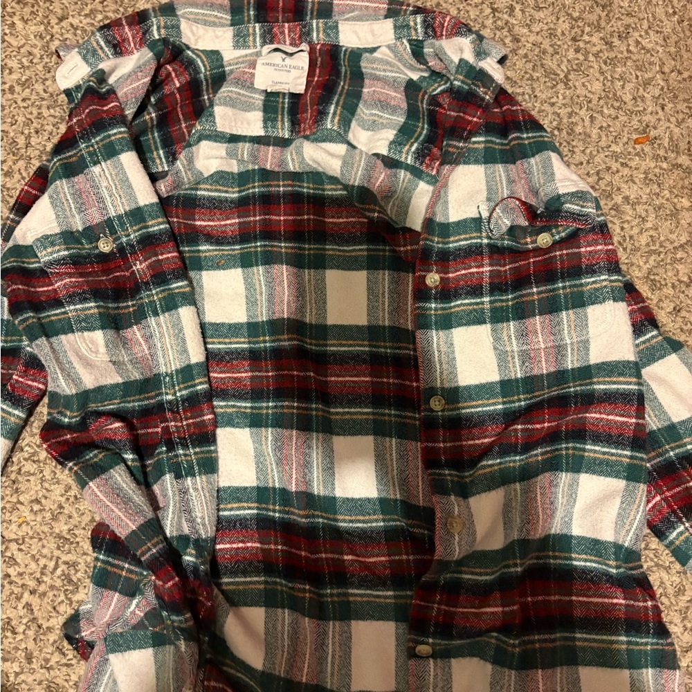 Women’s Plaid Shirt - Red, Green, and White- American Eagle Outfitters